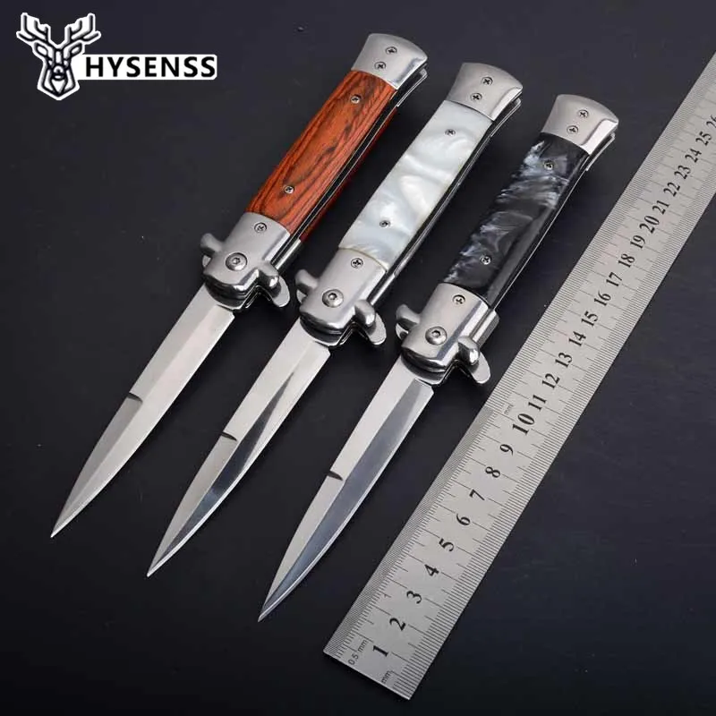 

Hysenss Italian AKC Stiletto Mafia Outdoor Camping Hunting Tactical Folding Knife 440C Blade Peeling Cutting Survival Edc Tool