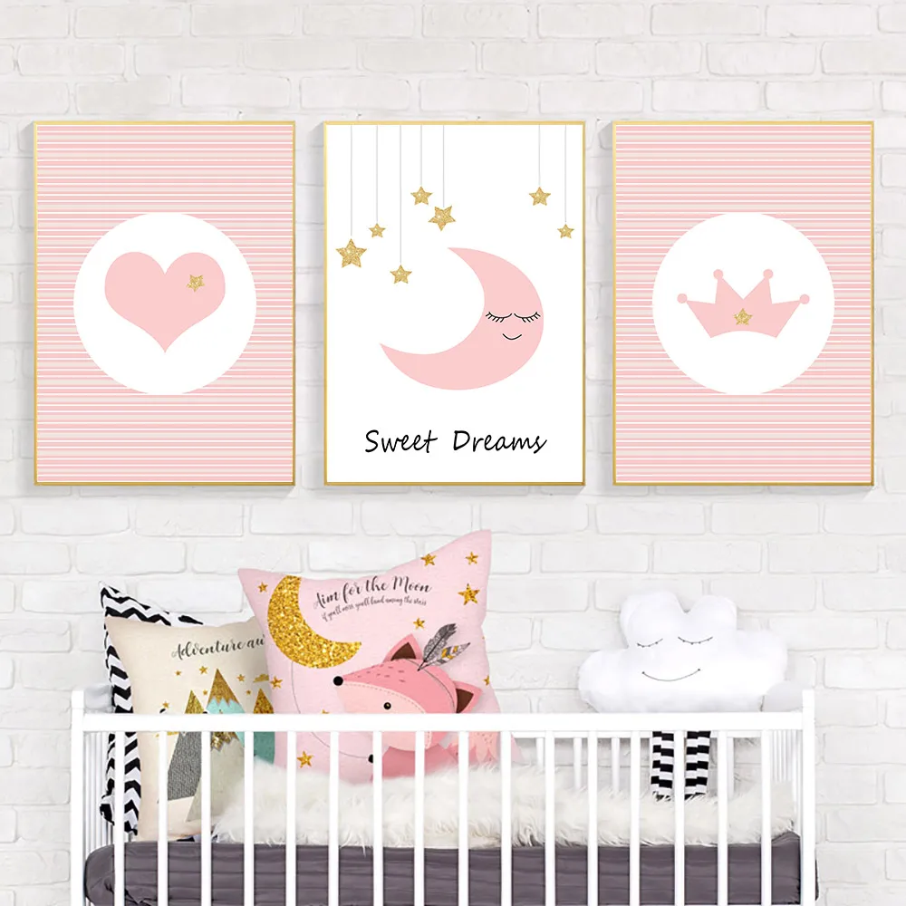 Любовь Луна Корона плакаты и принты с мультяшным розовым принтом живопись цитаты