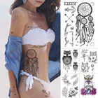 Водостойкая временная татуировка наклейка Ловец снов стрела Луна Старая школа флеш-татуировки сова лиса боди-арт рука поддельные татуировки для женщин и мужчин