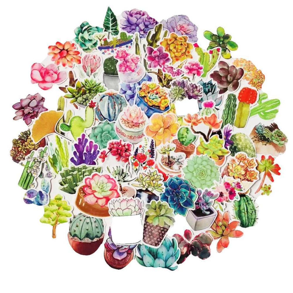71 шт Растения суккуленты граффити наклейки Кактус в горшке Свежие