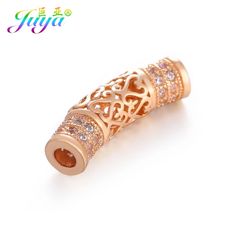 Rose Gold Juya DIY золотые/серебряные/розовые золотые разделительные бусины, поставки, микро проложенные циркониевые изогнутые трубчатые бусины для изготовления ювелирных изделий из натурального камня и жемчуга - Цвет: Rose Gold