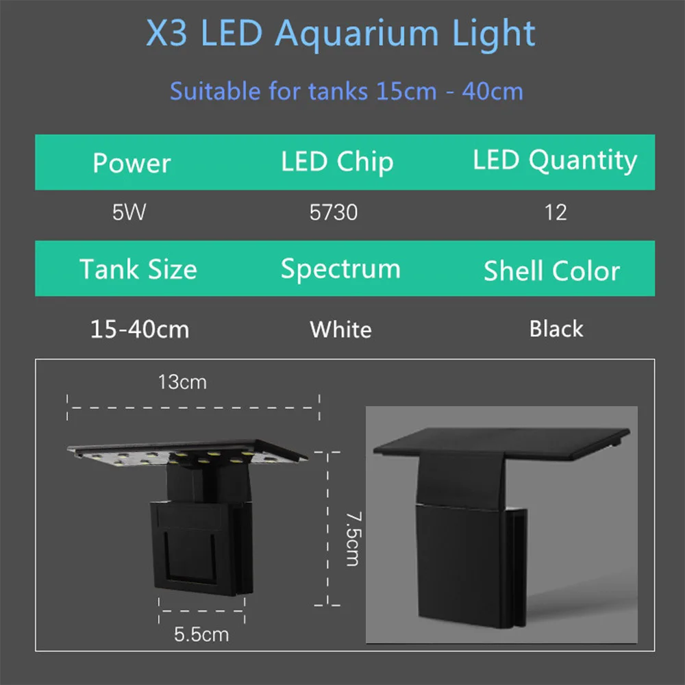 5W/10W/15W Aquarium LED Lighting Clip on Double Lamp Fresh Water Plants Grow Light LED Aquarium for Nano Fish Tanks - Цвет: X3
