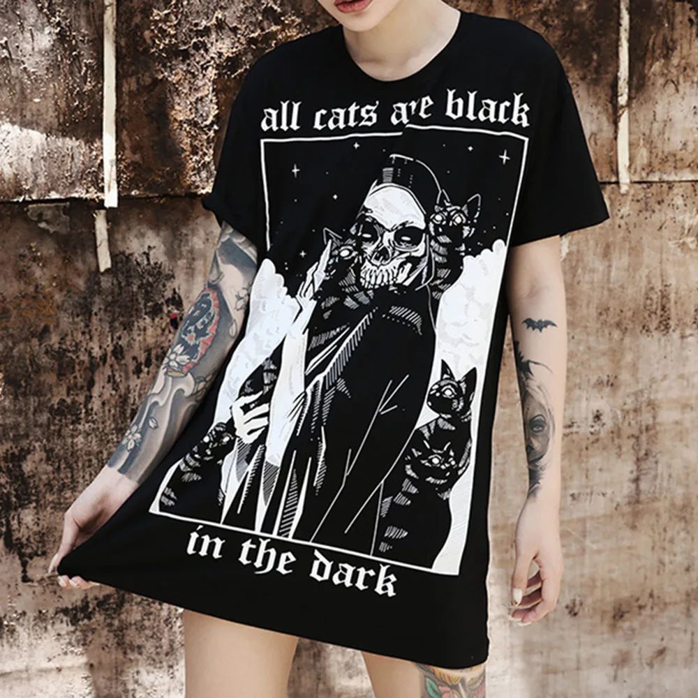 Женская футболка в готическом стиле Повседневная Базовая с принтом черепа