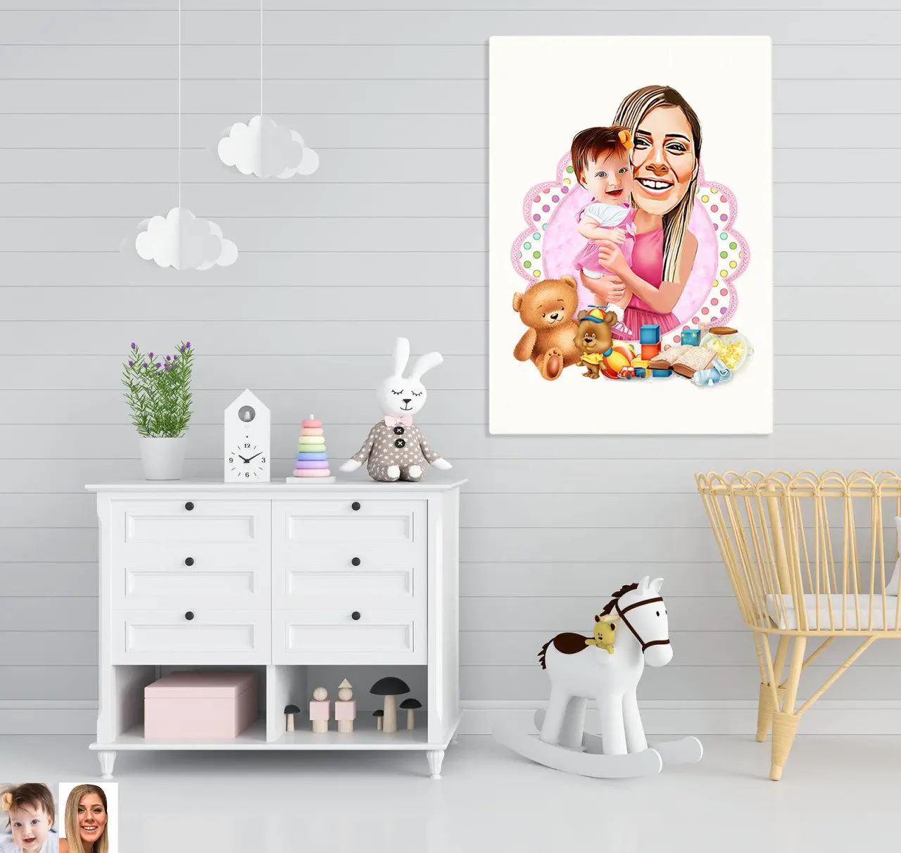 

Персонализированный холщовый стол с карикатурой мама и девочка 70x100 см-1