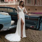 Пляжное свадебное платье LORIE цвета слоновой кости с коротким рукавом и V-образным вырезом, богемные Свадебные платья с открытой спиной, шифоновые вечерние платья с Боковым Разрезом