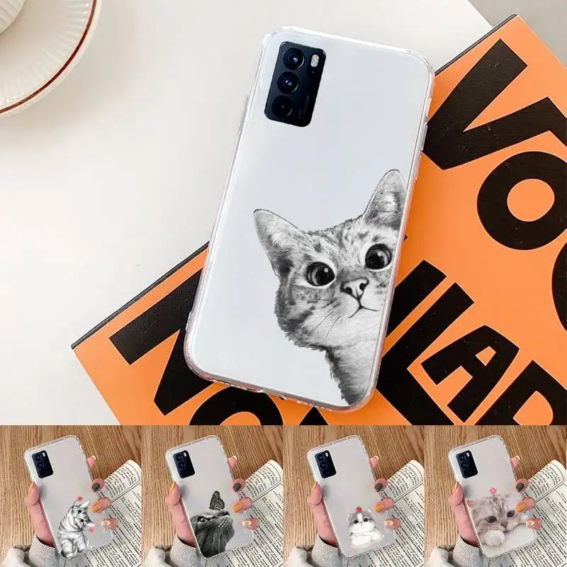 

Cat Phone Case Transparent For oppo Realme FIND V X Q 2 3 5 7 11 50 GT Q2 PRO PLUS moible bag