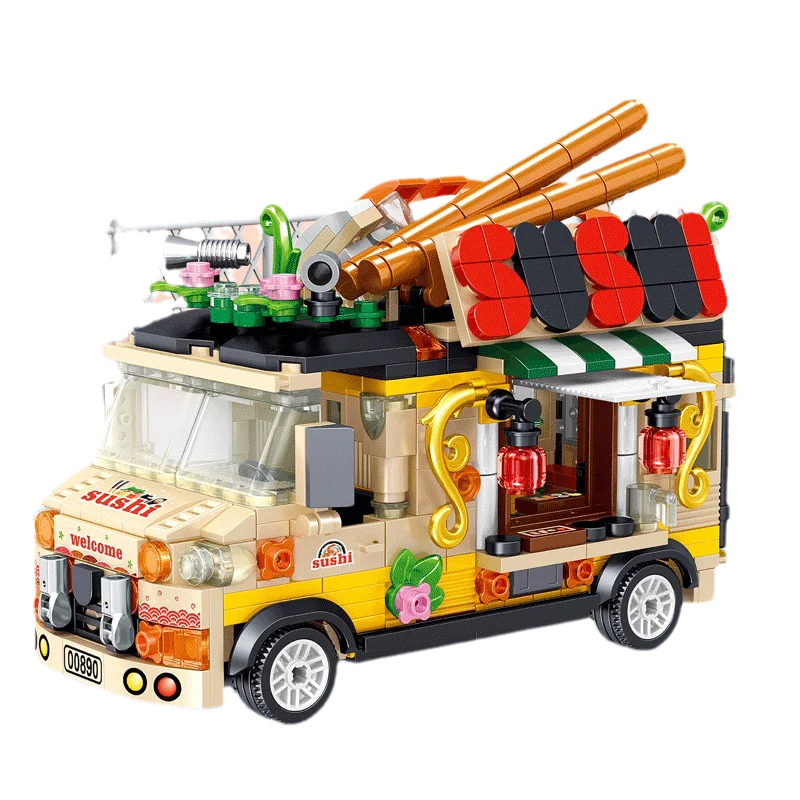 MIni Movable Food Trucks Fruit Dessert Ice Cream Cake Sushi Burger Cars Building Blocks Stitchin Toys Girl Birthday Gifts | Игрушки и