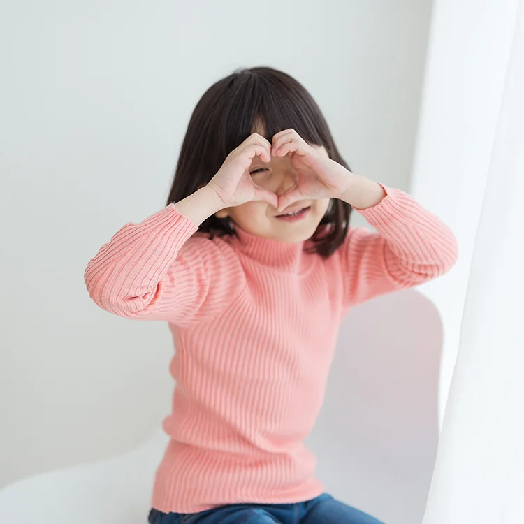 Детский свитер в рубчик с высоким воротником Вязаные топы Пуловеры для мальчиков