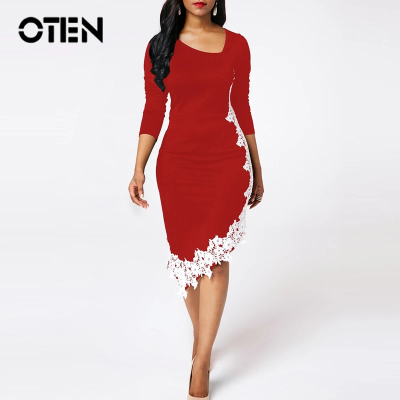 OTEN 2019 осеннее новое асимметричное платье карандаш средней длины для женщин