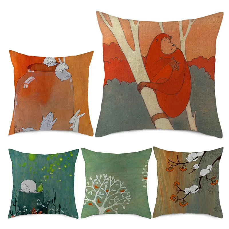 

Fuwatacchi Natural scenery Pillow Covers Wild animal rabbit PatternCushion Cover for Home Sofa Decorative Throw Pillowcase