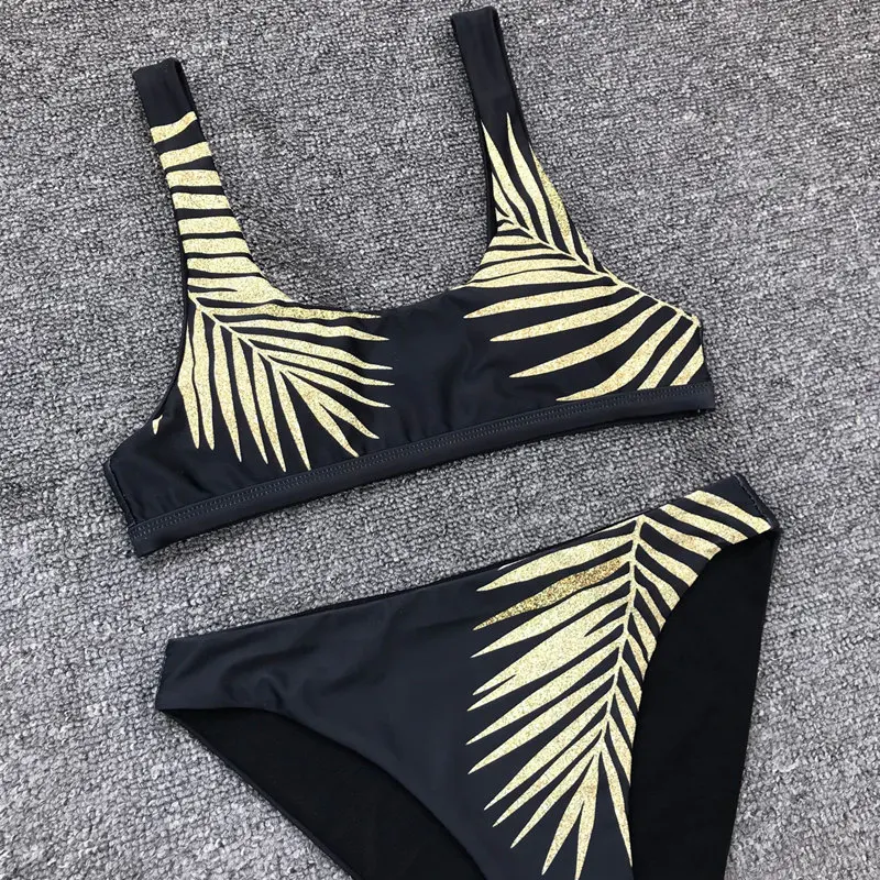 Женский купальник с принтом золотых листьев привлекательный комплект бикини