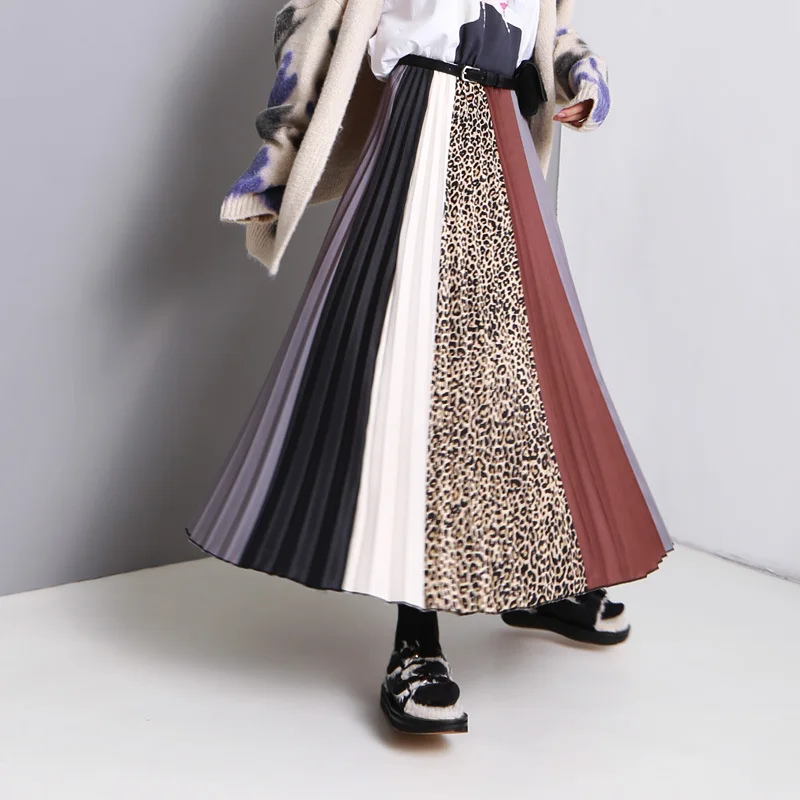 Женская плиссированная юбка длинная до середины икры с высокой талией весна