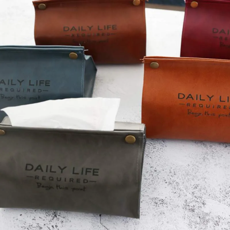 

Modern Simple Tissue Case Box Container PU Leather Retro Kitchen Desktop Decor Car Napkin Papers Dispenser Holder Tissue Boxes