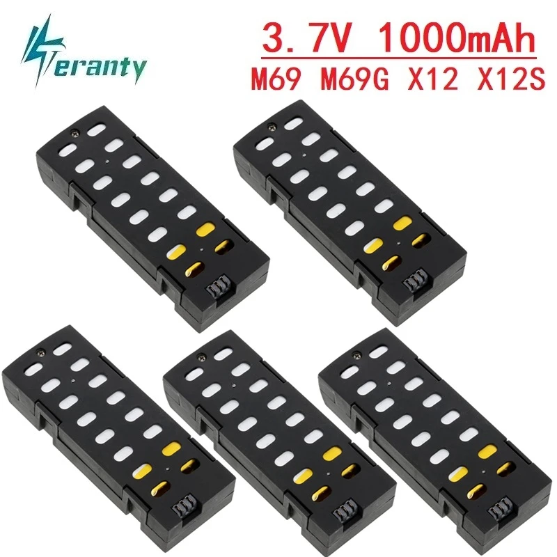 

5Pcs 3.7V 1000mAh Lipo Battery for X12 X12S Wifi FPV Drone RC Quadcopter spare parts for M69 M69G drone battery