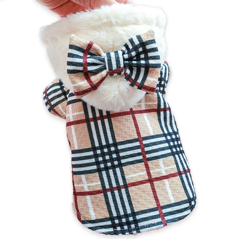 

Классическое уютное теплое зимнее пальто для собаки, толстовка с бантом для щенка, Классическая клетчатая толстовка с лентой для питомца, к...