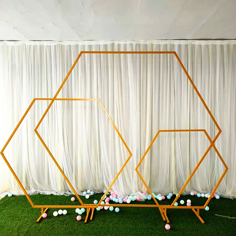 

Wedding Props Hexagonal Arch White Gold Iron Arch Shelf Wedding Backdrop Decor Party Stage Flower Stand Wrought Diamond Arche