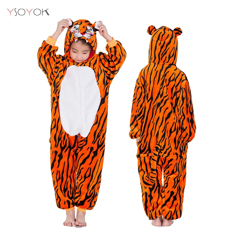 Tiger Kuguurumi/Детские пижамы; комбинезон с единорогом, животным, стежком, львом; комплект детской одежды; зимние пижамы; детская одежда для сна для мальчиков и девочек - Цвет: Tiger