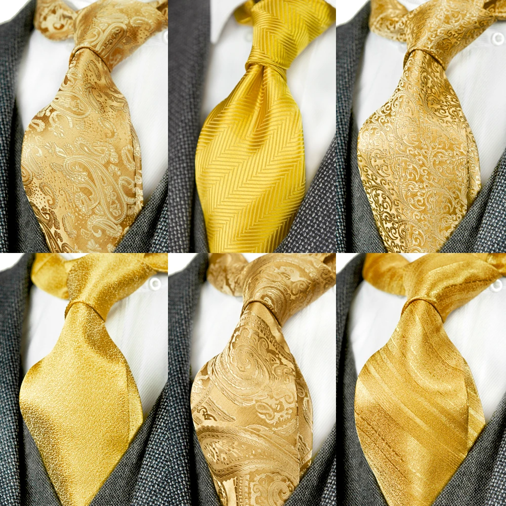 Однотонные мужские галстуки с цветочным узором и пейсли желтые золотые из 100%