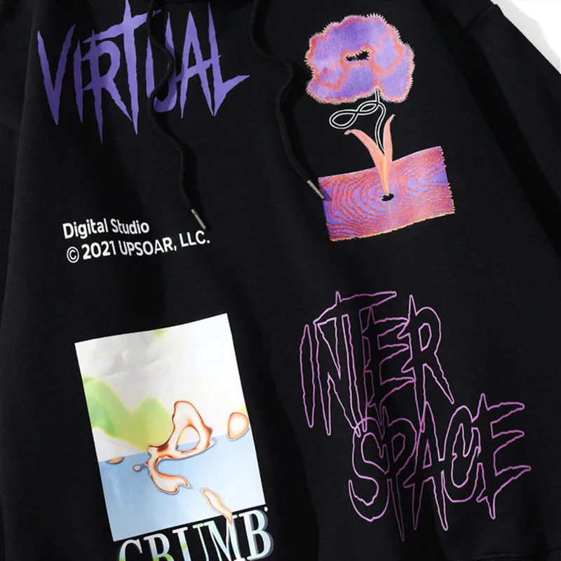 

Hooded Fleece Pullover Tops Streetwear Hip Hop Casual Fashion Harajuku Men Women Creativity Flower Painting Hoodies Sweatshirts