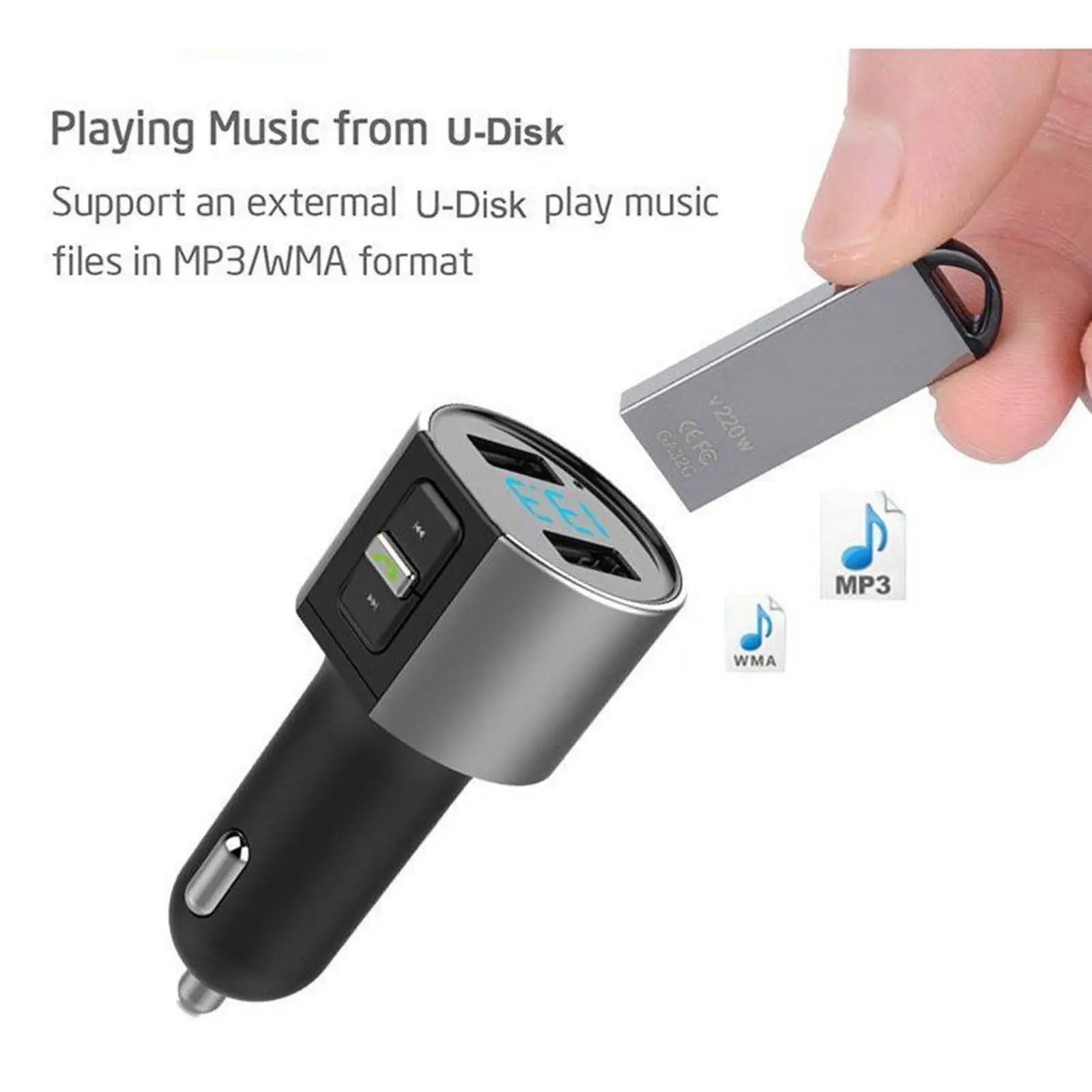 Автомобильное зарядное устройство с двумя USB, Bluetooth, fm-передатчик, mp3-плеер, радио, адаптер, комплект, Bluetooth, автомобильный fm-передатчик, аксессуары