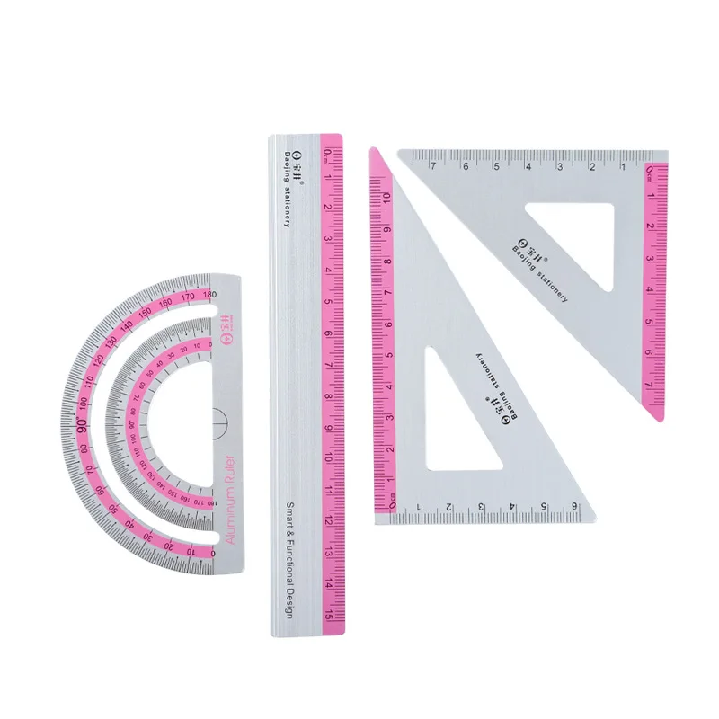 

4/8pcs Aluminum Alloy Ruler Drawing Measurement Geometry TriangleRuler Straightedge Protractor A Variety of Rulers