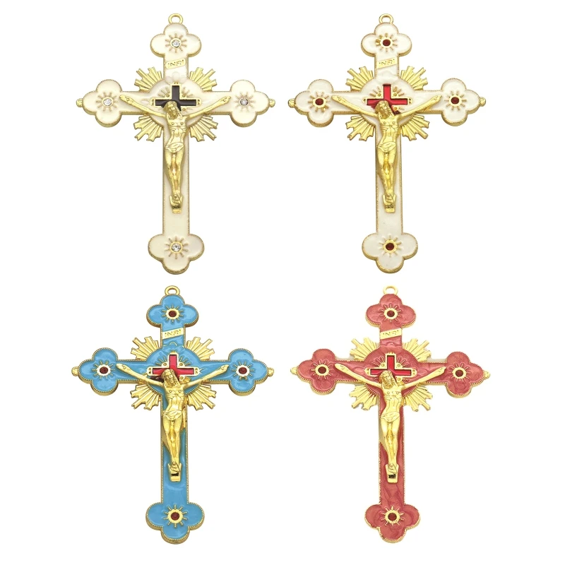 

Metal Enamel Crystal Flower Crucifix Cross Spiritual Religious Jesus Catholic Blessing Faith Gifts Prayer Church Decor 2022 New