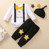 spring and autumn new childrens cotton breathable long sleeve triangle romper 0 24m baby star trousers and hat three piece sets