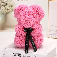 25cm pink rose bear heart flower gift for girlfriend birthday wedding artificial party home decor