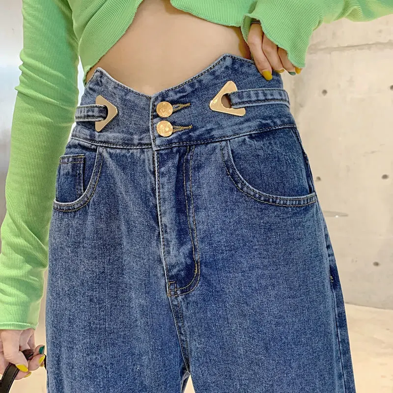 

Genayooa High Waisted Boyfriend Jeans For Women Loose Vintage Demin Jeans Plus Size Streetwear Cotton Blue Female Pants Winter