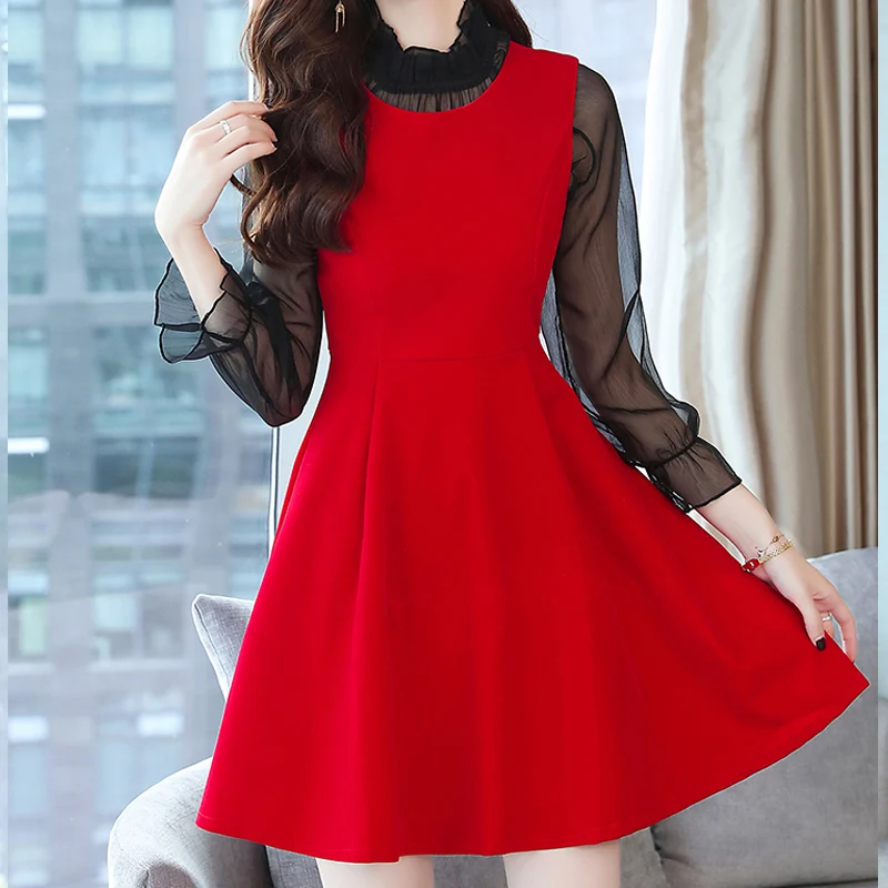 женское Повседневное платье с длинным рукавом 2018 осень зима прозрачное