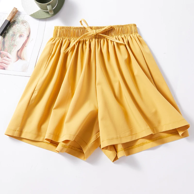 Женские шифоновые шорты с высокой талией повседневные свободные карамельных