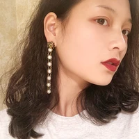 new baroque pearl stud earrings for women fashion jewelry vintage metal lion head pendant earrings boucle female brincos