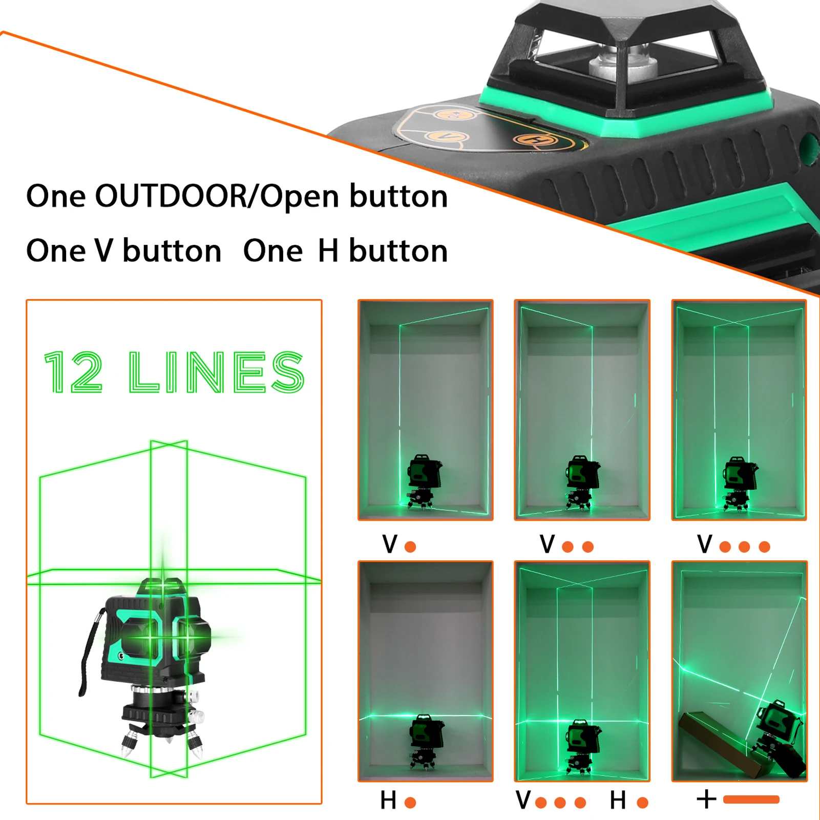 

Multifunctional 3D 12 Lines Laser Level Tool Vertical Horizontal Lines with 3 Self-leveling Function