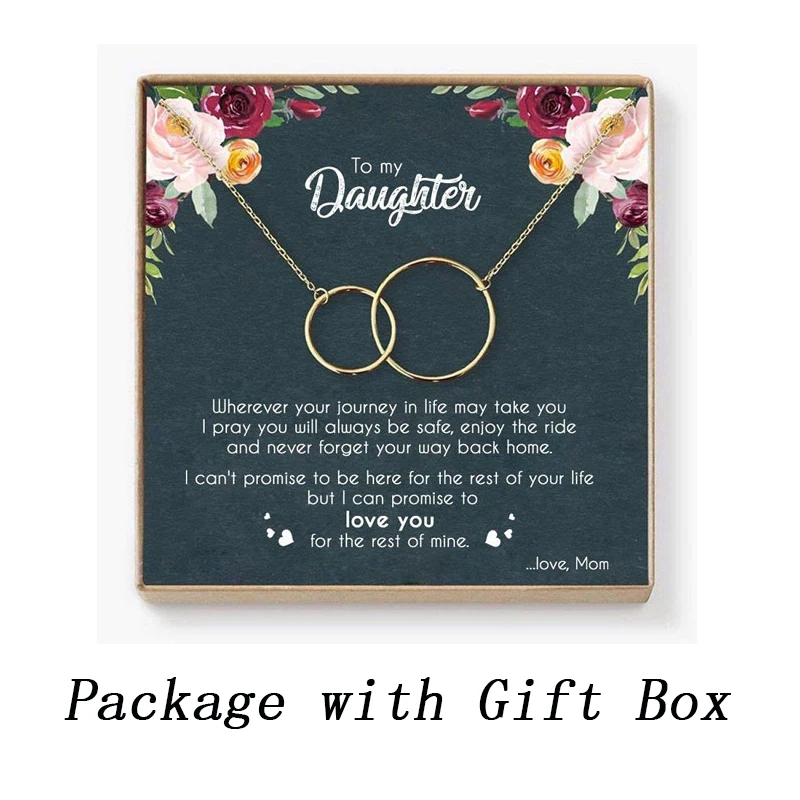 Gold with Gift Box Розовое золото, Женское Ожерелье, бесконечность, двойные круги, подвеска, два переплетения, колье, ожерелье s& Подвеска для дочери от мамы - Окраска металла: Gold with Gift Box