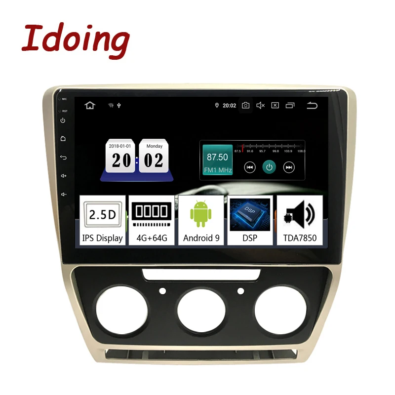 Автомобильный мультимедийный плеер Idoing 10 2 дюйма 2.5D Android 9 0 GPS для SKODA Octavia 2008-2014 A5