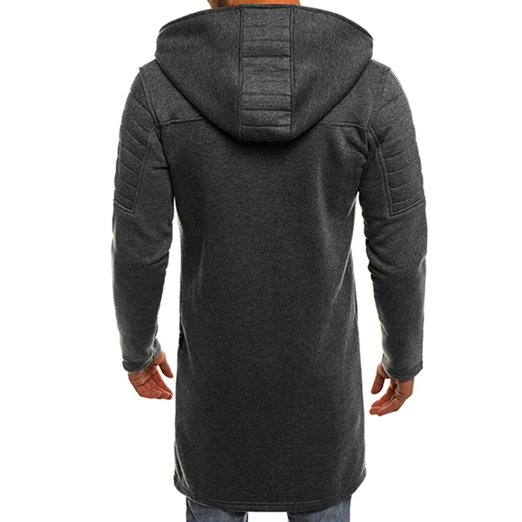 Зимняя мужская куртка с капюшоном однотонный Тренч кардиган длинными рукавами