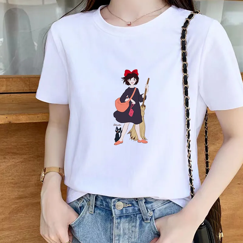 Summer T Shirt Women Short Sleeve Broom Girl Graphic Print Aesthetic Cute Clothing Casual Streetwear Female Girls Tees
