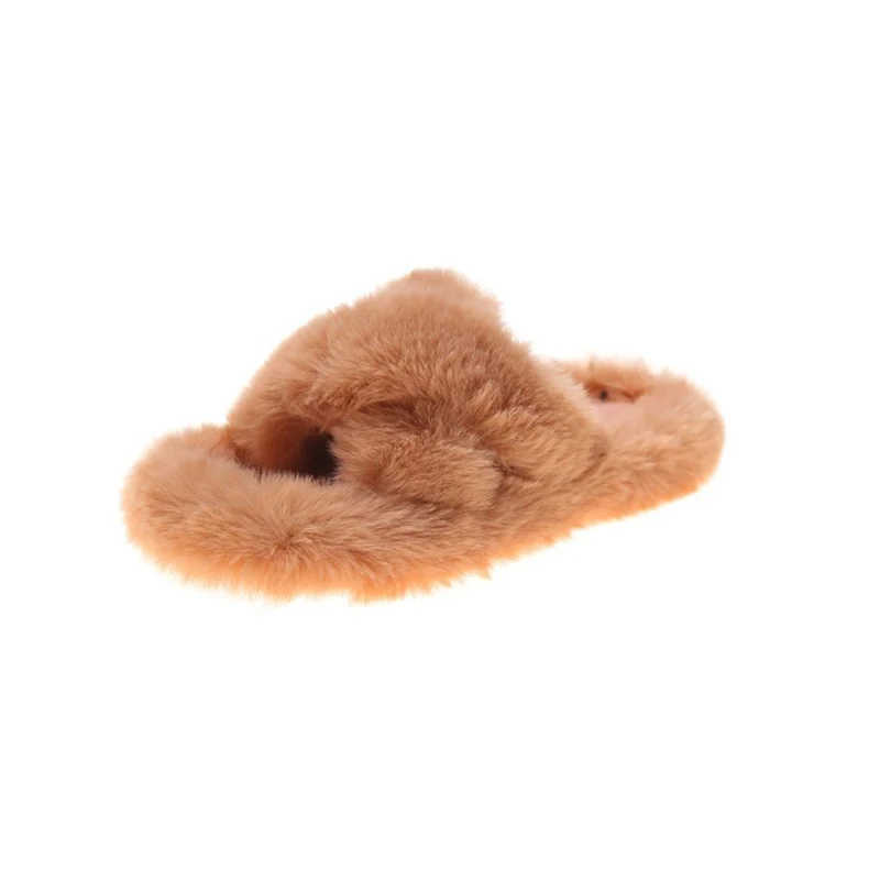 

Abhoth Women Slippers Light Comfortable Women Shoes Keep Warm Fluffy Slippers Cozy Faux Fur Cross Floor Slides Flat Flip Flops