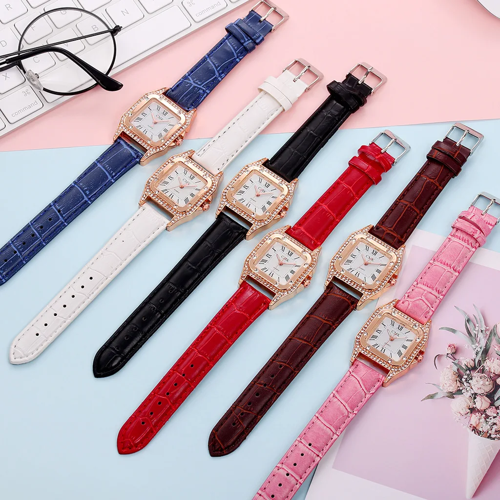 Часы наручные женские кварцевые с квадратным циферблатом люксовые