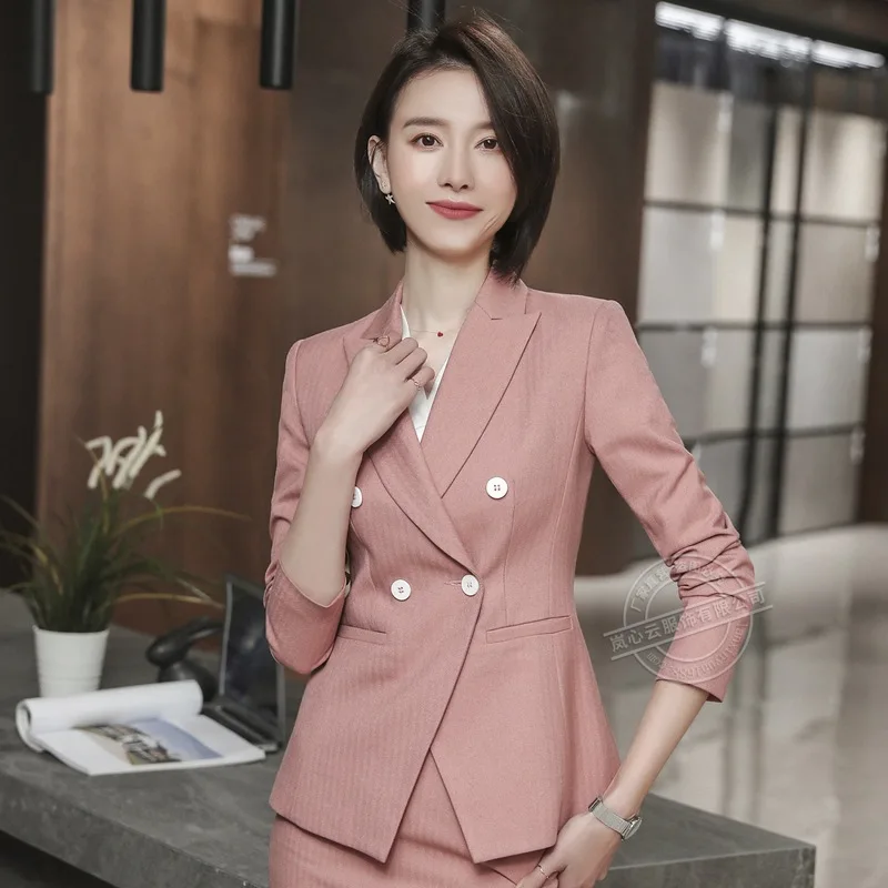 Осенний костюм женский комплект из черного пиджака и брюк двух предметов модный