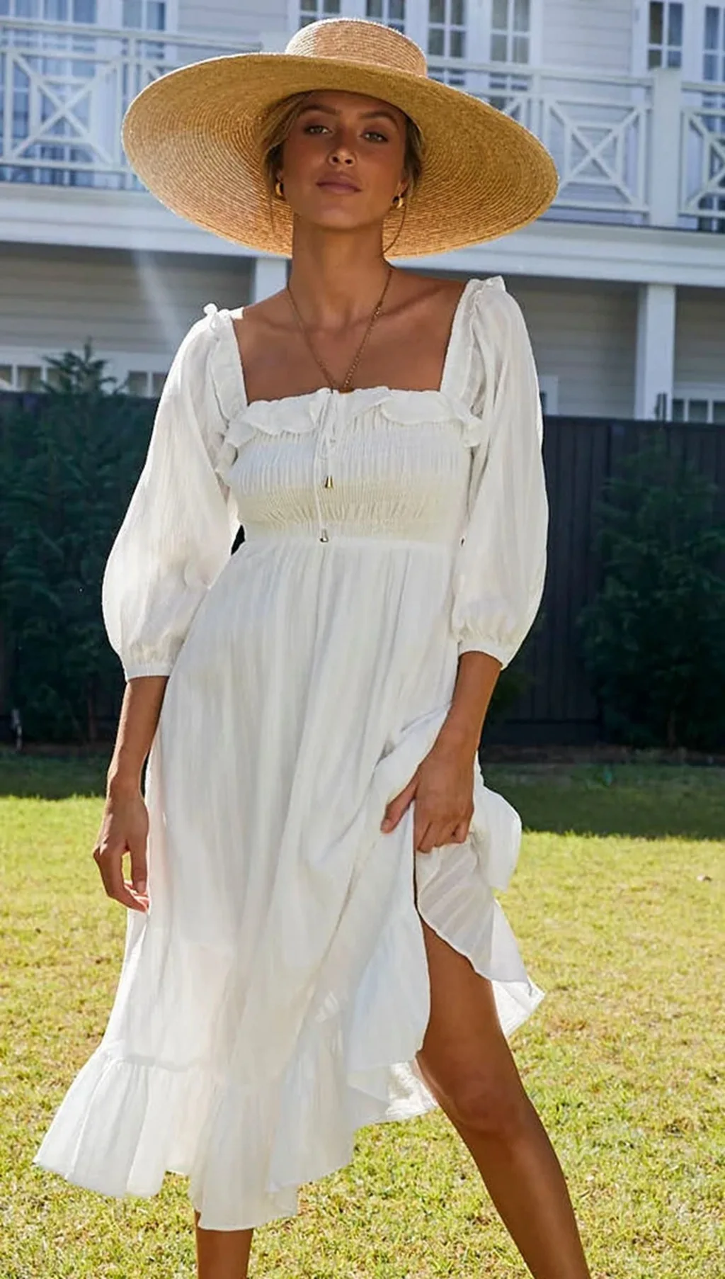 

New women's dress with low neckline and ruffle lace