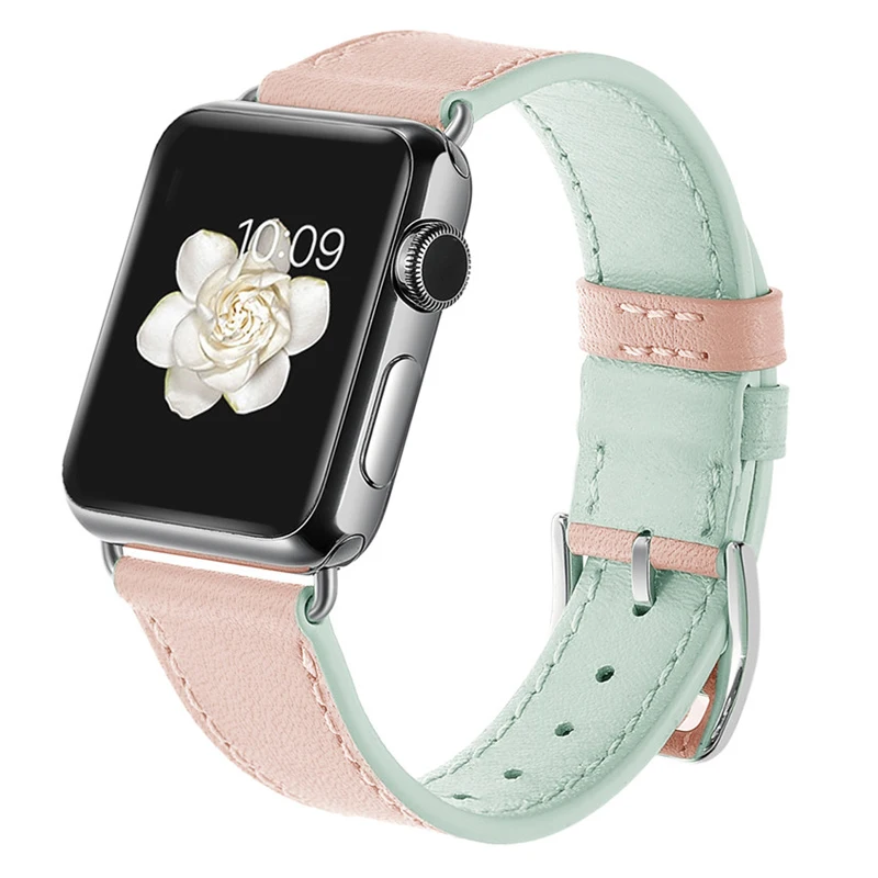 Женские Модные кожаный ремешок для apple watch band 44 мм 38 мм и нержавеющая сталь металлический корпус наручных часов iWatch, ремешок 42 мм/40 мм, correa, ремень ремешок для наручных часов apple watch 4/3/2/1