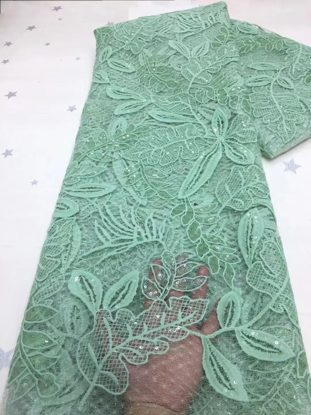 

Luxury Sequence African Lace Fabric 5 Yards High Quality French Net Sequin Embroidery Nigerian Wedding Asoebi Lace Material 2021