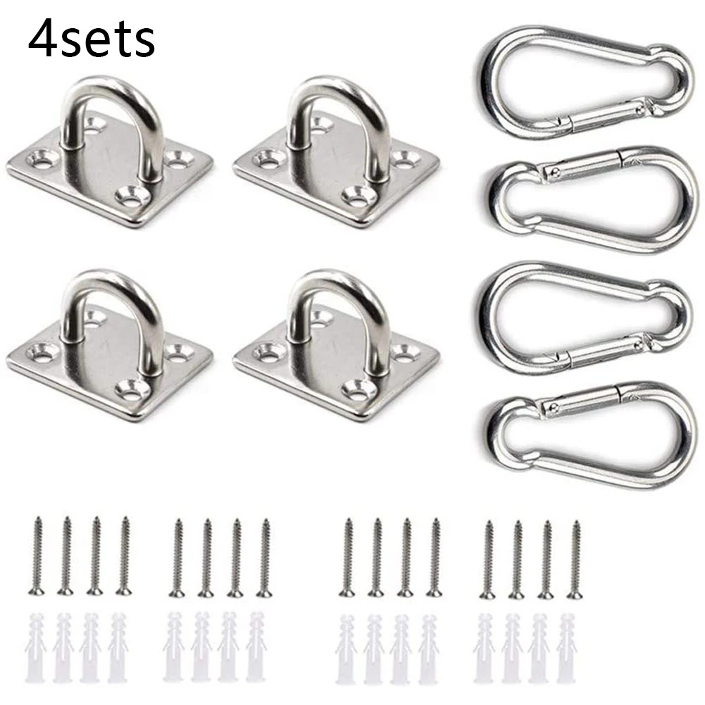 

4Set Steel Pad Eye Plate Staple Ring Hook Loop U-Shaped Design Screws Mount Hook Hanger swing hangers set hammock hooks for wall