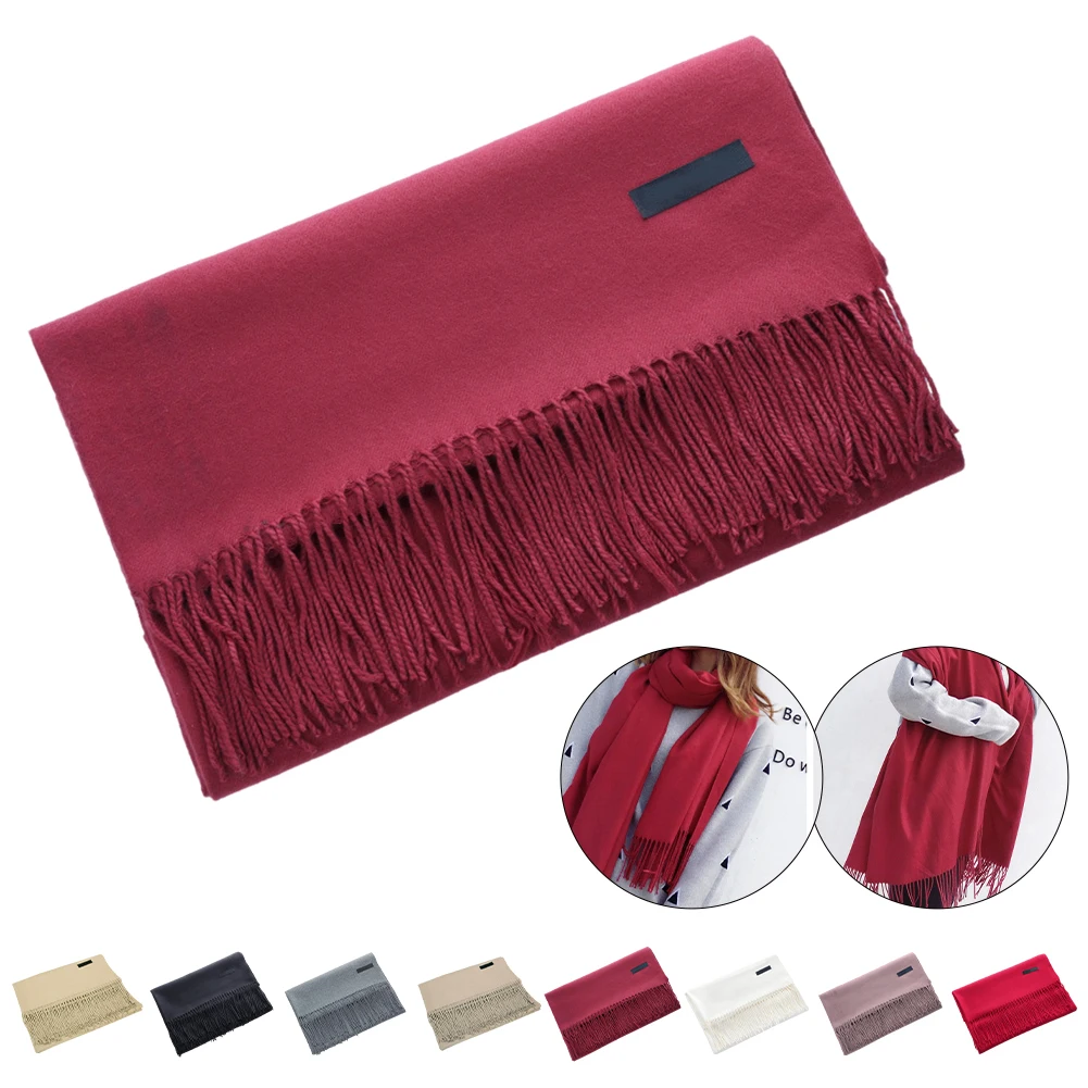 

Winter Women Solid Cashmere Scarves Long Thicken Warm Comfortable Shawl Wraps with Fringed Edges Cashmere-Like Blanket Scarves