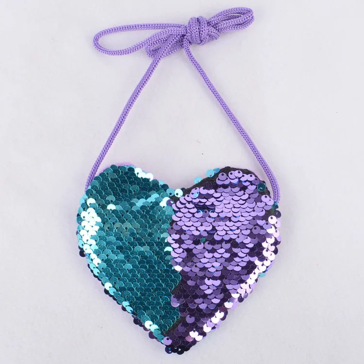blue purple Любящее сердце с блестками сумка дети Русалка кошелек девушки слинг мини сумки через плечо женский кошелек дети сумки и кошельки подарки - Цвет: blue purple