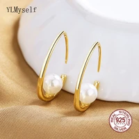 real 925 sterling silver hook earrings with 7mm shell pearl white goldgold plating trendy ol fine jewelry