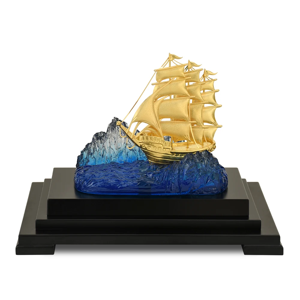 Парусная лодка корабль Золотая фольга парусная модель золотого искусства ручная