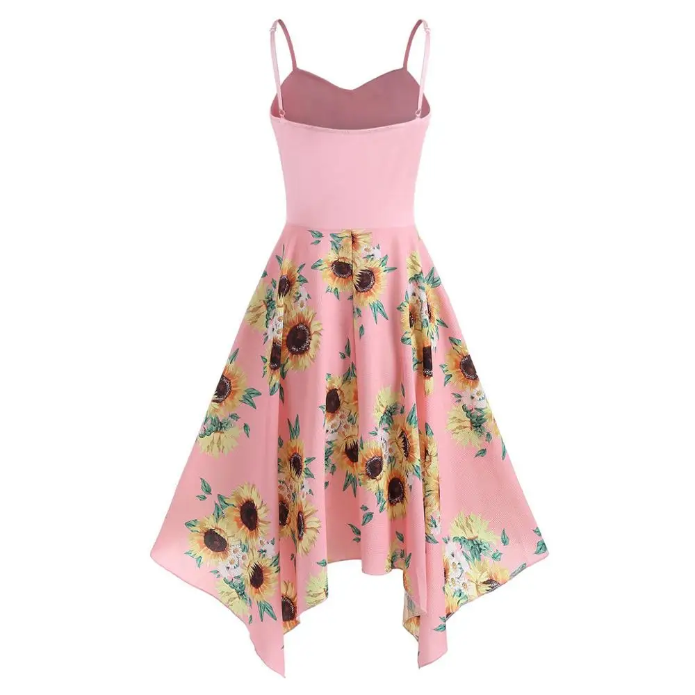 Женское платье большого размера S-5XL с принтом подсолнуха асимметричное платком