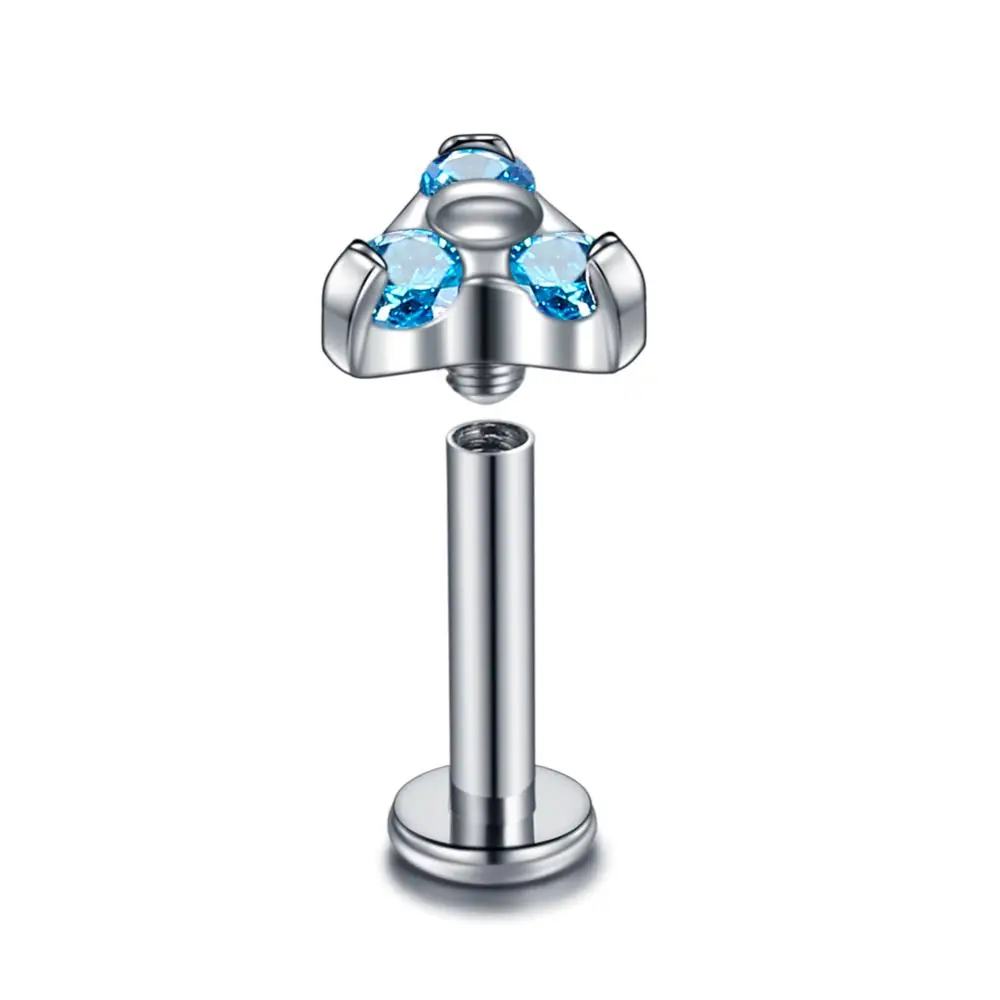 Aqua Gem 1 шт. G23 титана CZ драгоценный камень Лабрет Monore губы бар пирсинг Кристалл Спиральные серьги ушной хрящ шпильки пирсинг сексуальные девушки ювелирные изделия 16 г - Окраска металла: Aqua Gem